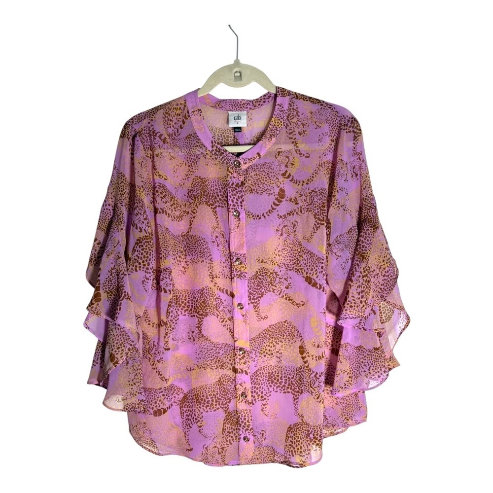 Cabi Minx Blouse‎ Lilac Leopard sz L NWOT No wear No flaws